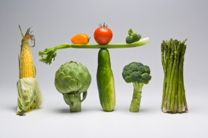Vegetables balancing on themselves